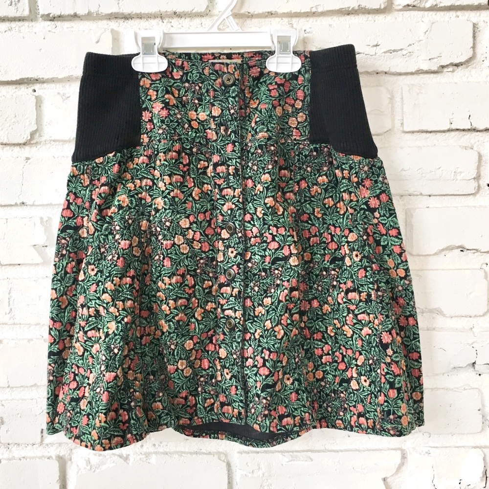 Free People Floral Corduroy Skirt